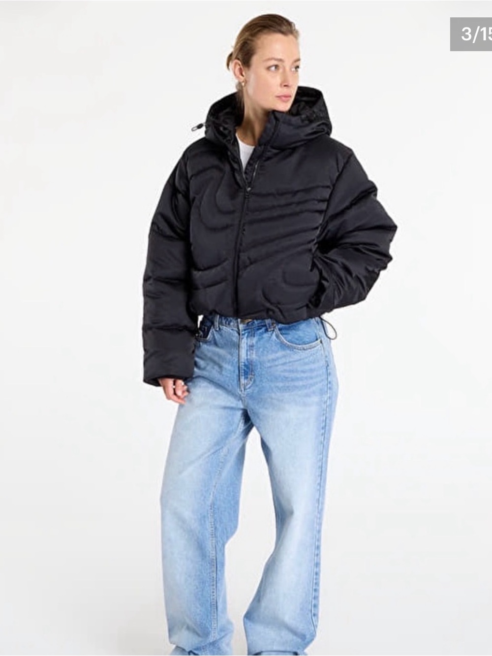 Nike Black Hooded Cropped Puffer Jacket - Women Sz M